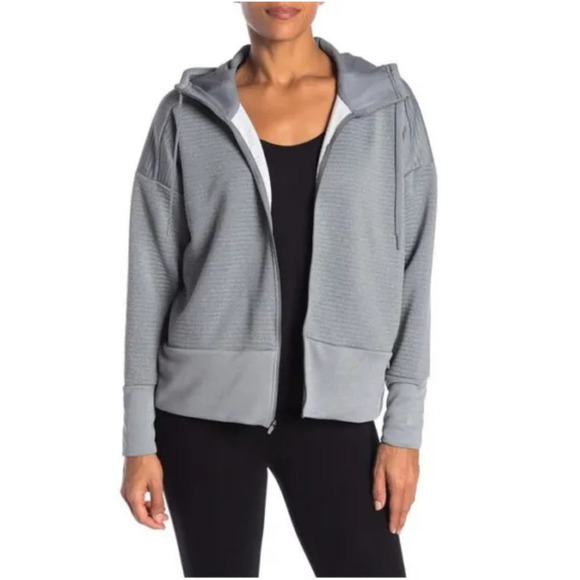 Nike Tops - Nike Women's Full Zip Logo Dri-FIT Training Ribbed Hoodie Cool Gray Size Medium